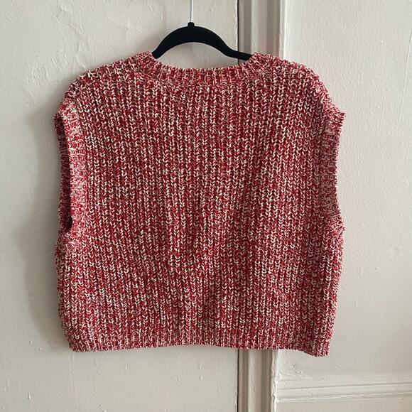 Zara Red White Oversized Cropped Sweater Sleeveless Sz Small - Picture 2 of 5